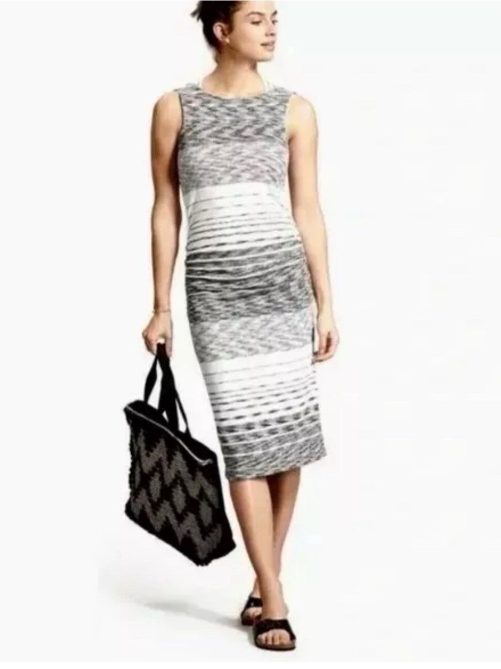 Athleta Stripe Midi Tank Dress Sizee S Small Bodycone Stretch Casual Travel